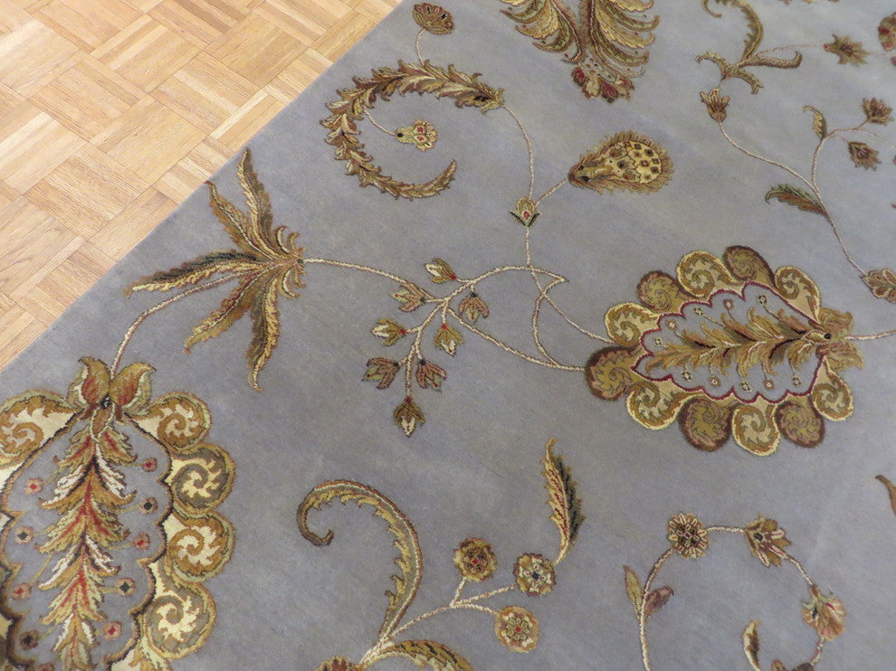 8x10 Hand Knotted Light Blue Agra With Silk Oriental Rug