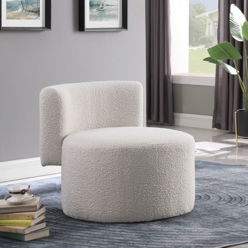 Como Boucle Fabric Upholstered Accent Chair, Cream