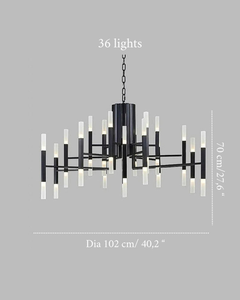 Zelbio | Gold/Black Postmodern LED Chandelier for Living Room, Black, 36 Lights - Dia102.1xh70.1cm / Dia40.2xh27.6"