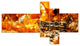 Shiny Orange Gold Foil, Abstract Canvas Art Print, 60"x32", 5 panels