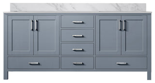 Jacques 60" Dark Gray Double Bath Vanity Cabinet Carrara Marble Top Square Sinks