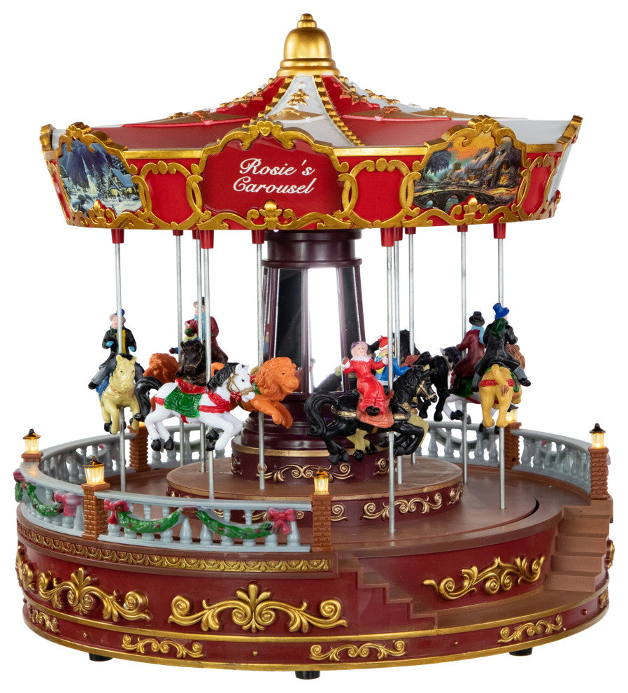 14" LED Lighted Animated and Musical Carousel Christmas Decoration