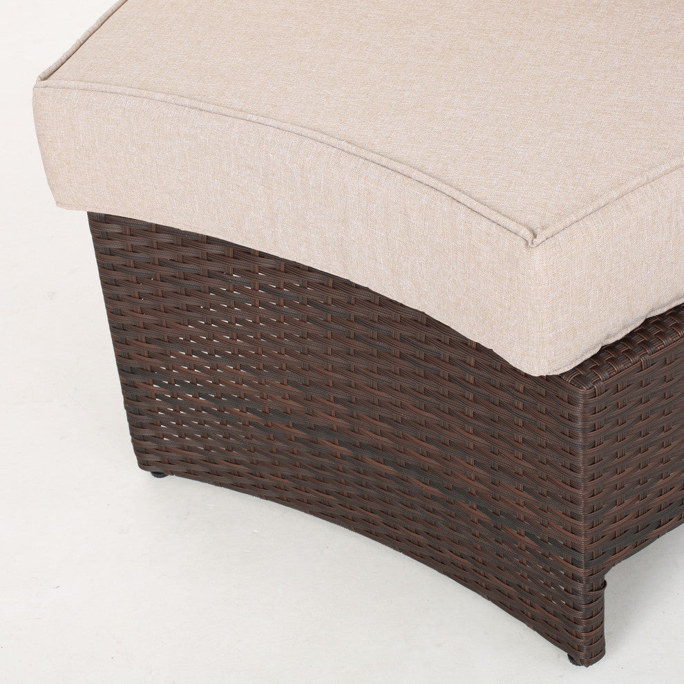 GDF Studio 4-Piece Riviera Otranto Patio Semicircular Sectional, Cushions, Textured Beige, Ice Bucket Center Ottoman