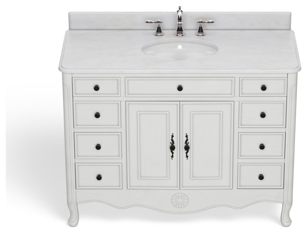 Sadie Bathroom Vanity, Antique White, 46.5", Single Sink, Freestanding