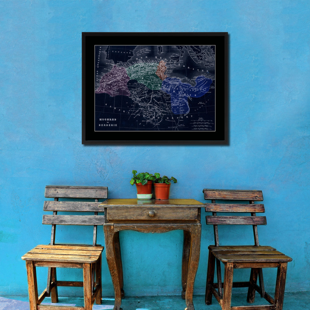 North Africa Barbary Coast Vintage Vivid Color Map Canvas, 28"x37"