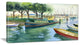 Boats in River Watercolor, Landscape Canvas Art Print, 32"x16"