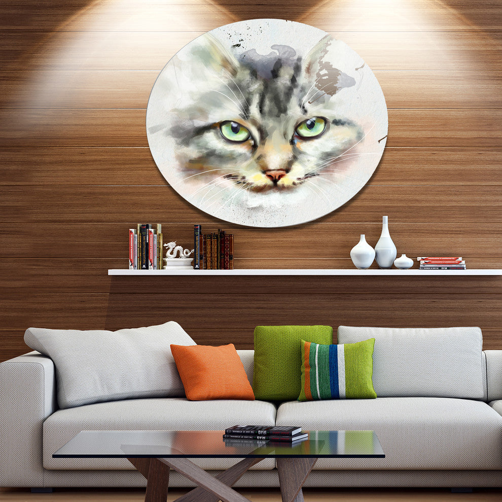 Cute Kitten Watercolor Hand-Drawn, Animal Round Wall Art, 23"