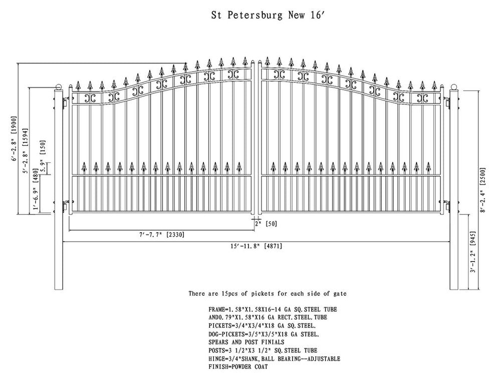 Aleko Iron Dual Swing Gate St. Louis Style, 16'