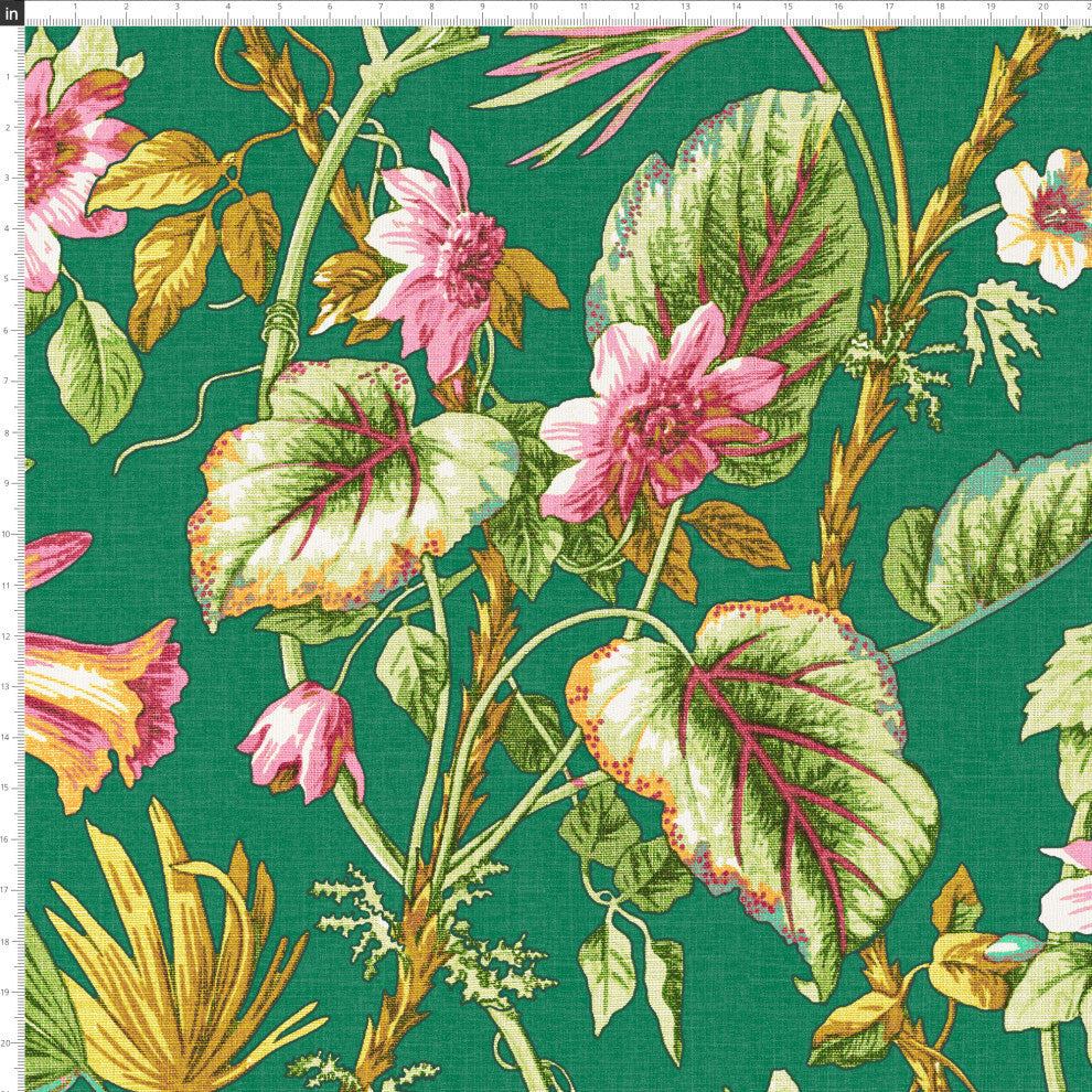 Red from Scalamandre King Geneva Bed, Tropical Flora Green