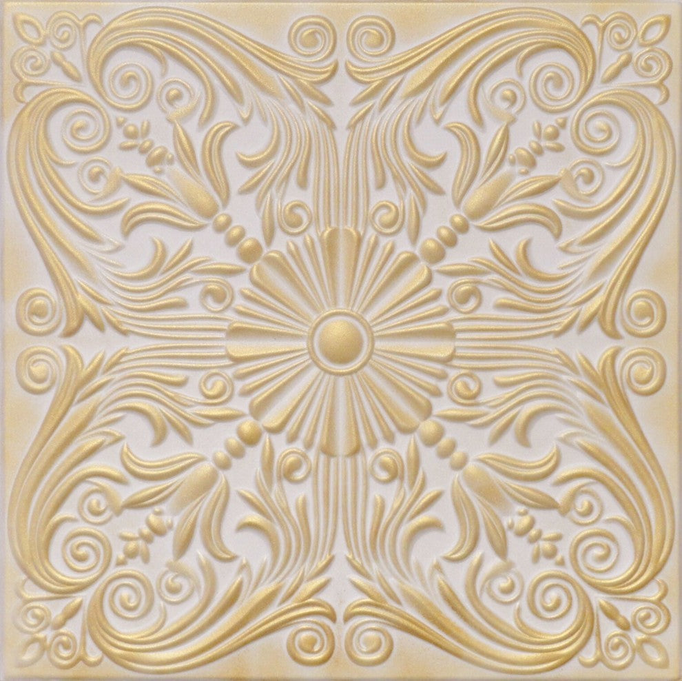20"x20" R39 Styrofoam Ceiling Tile, White Gold