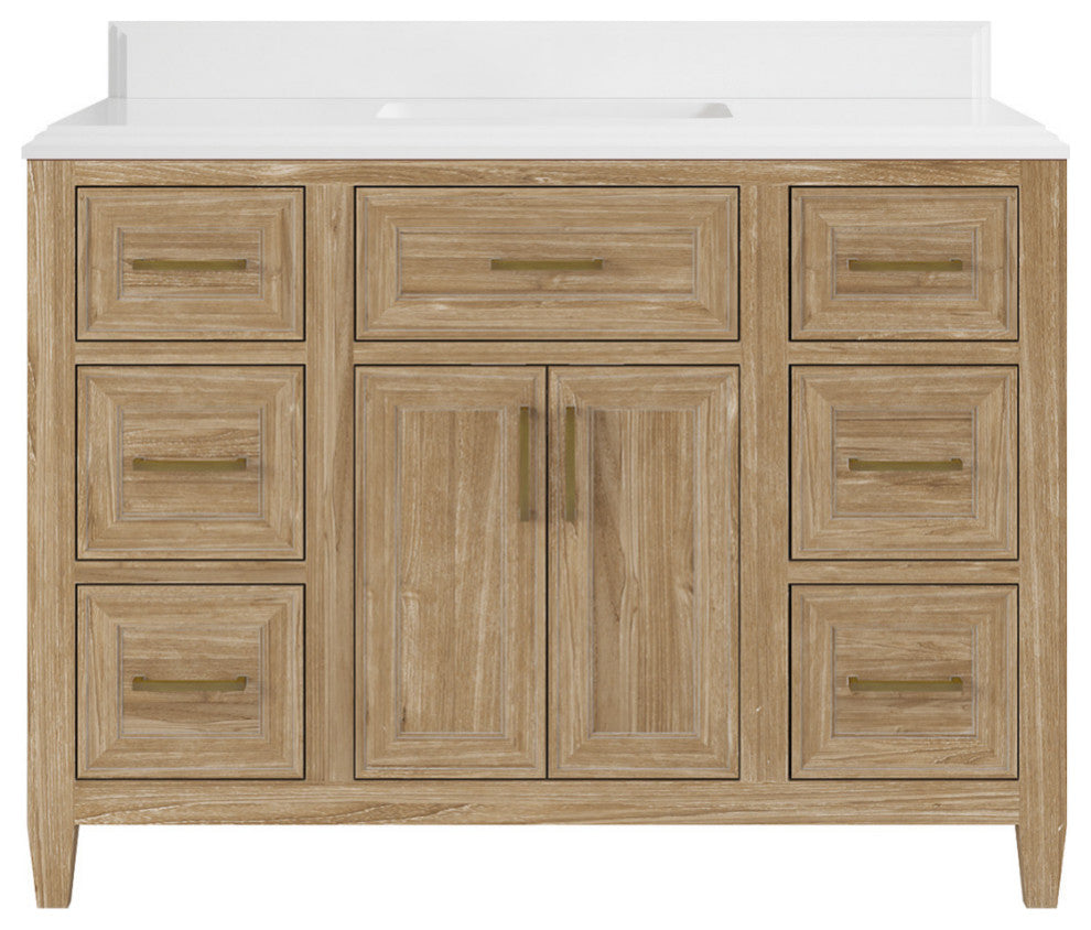 Santa Monica 48 Single Sink Bath Vanity in Whitewashed Teak 1.5" White Quartz