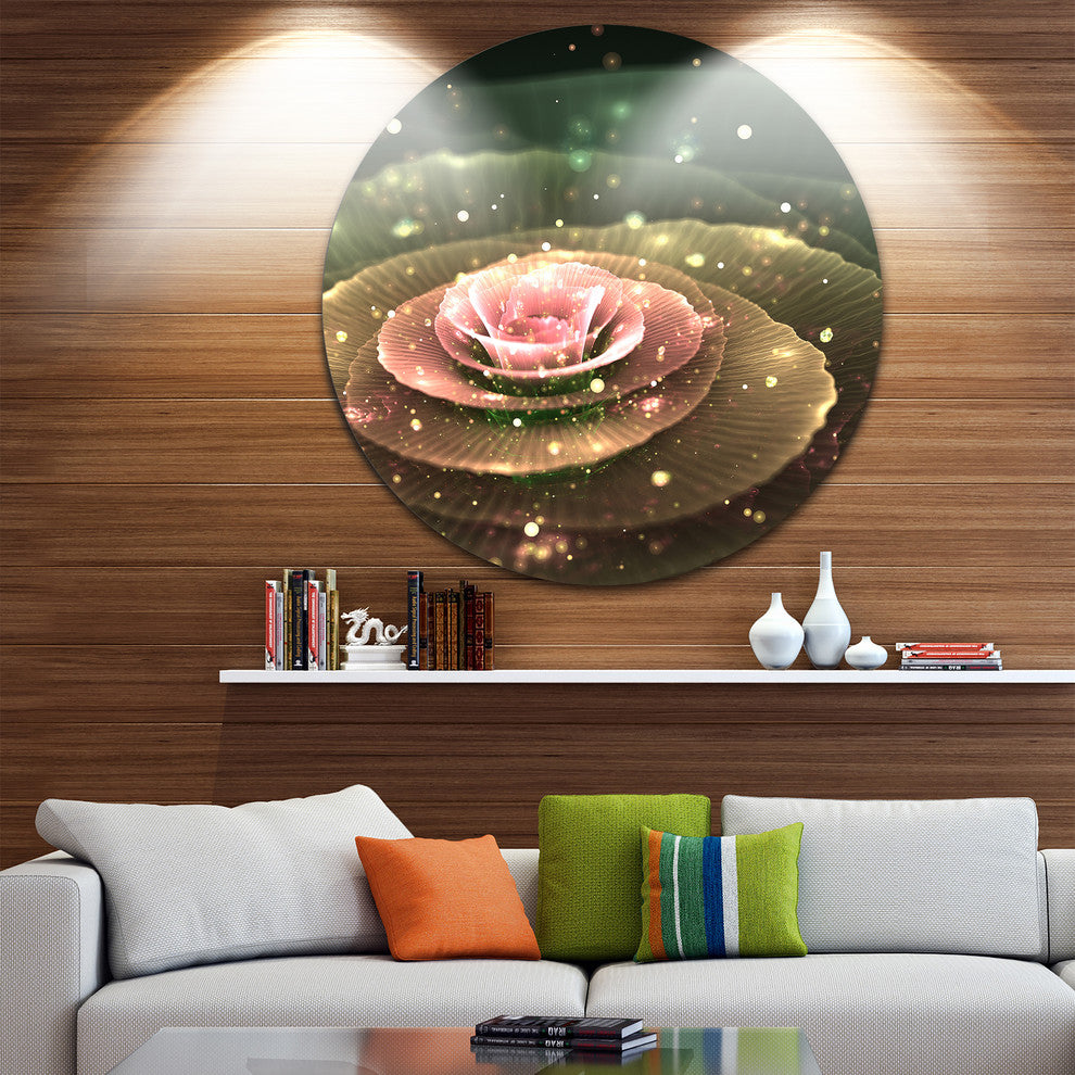 Pink Flower With Water Droplets, Floral Round Metal Wall Art, 11"