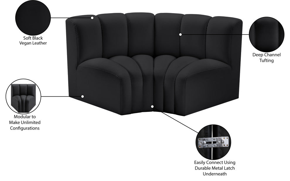 Arc Vegan Leather Upholstered 2-Pc. Inward Curved Modular Sectional, Black