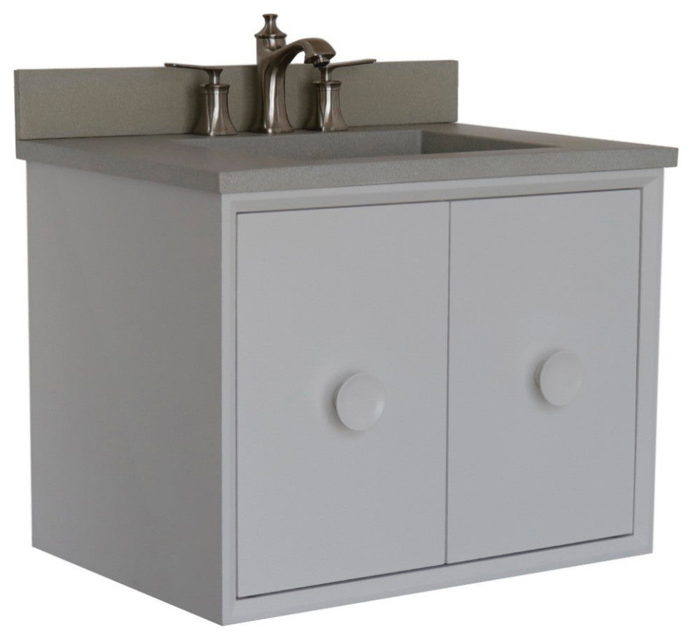 31" Single Vanity, White Finish With Gray Concrete Top And Rectangle Sink