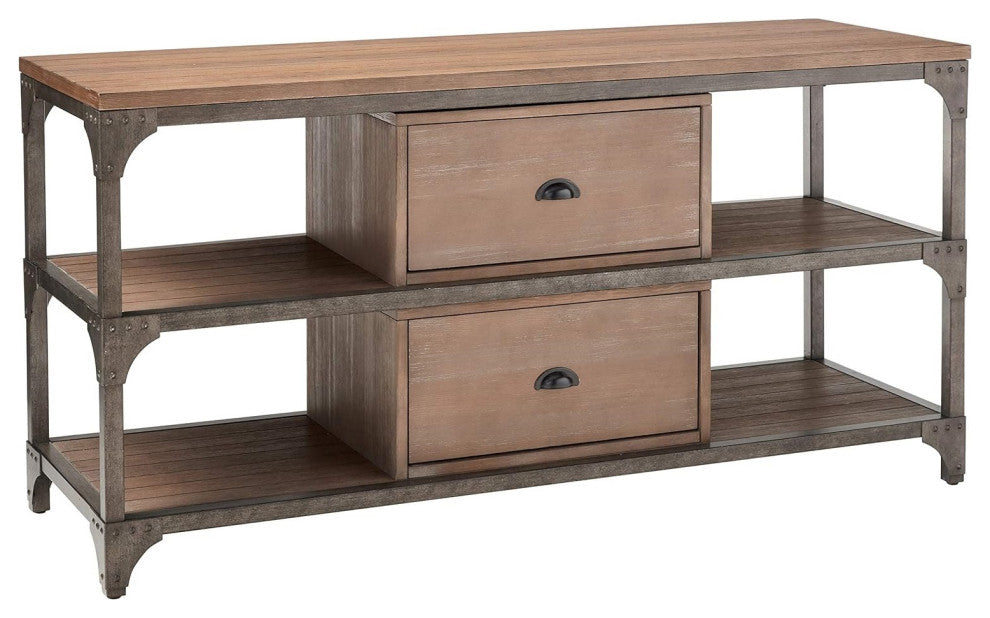 HomeRoots 60" X 20" X 30" Weathered Oak And Antique Silver Tv Stand