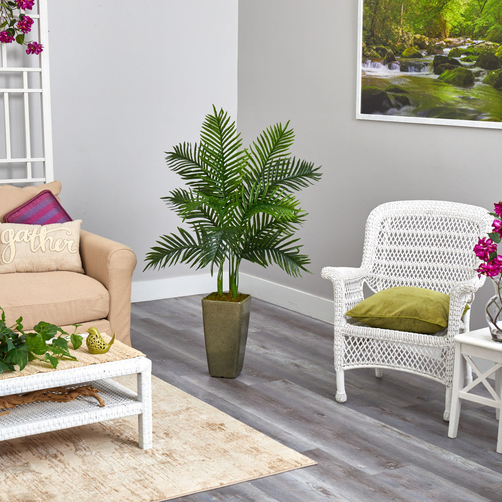 4'' Areca Palm Artificial Tree, Green Planter, Real Touch
