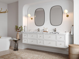 Roswell Floating 84" Double Sink Bath Vanity, White 2" Carrara Quartz