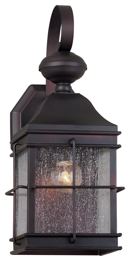 1 Light Outdoor Wall Lantern, Antique Bronze, Clear Seeded Glass Panels