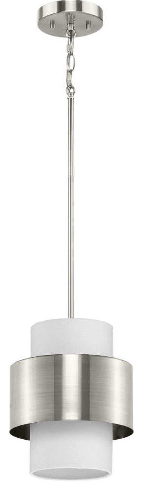 Silva Collection One-Light Brushed Nickel White Linen Shade Pendant