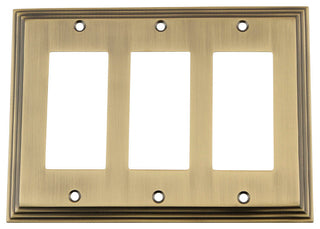 NW Deco Switch Plate With Triple Rocker, Antique Brass