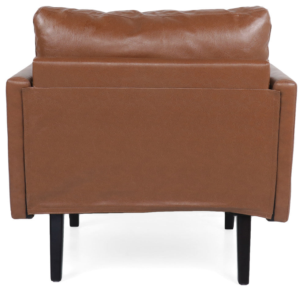 Dowd Mid Century Modern Faux Leather Club Chair, Cognac/Dark Brown