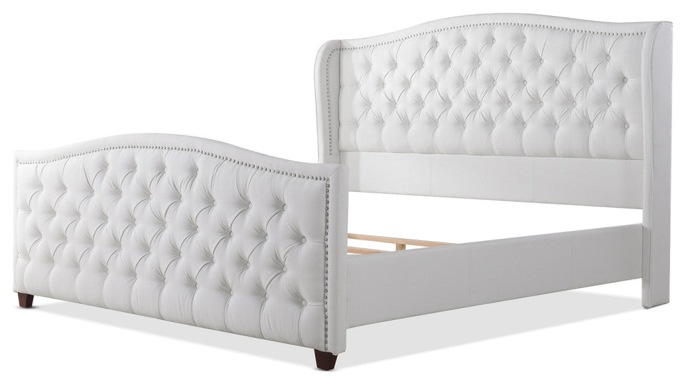 Marcella Upholstered Tufted Shelter Wingback Panel Bed, Bright White Polyester, King