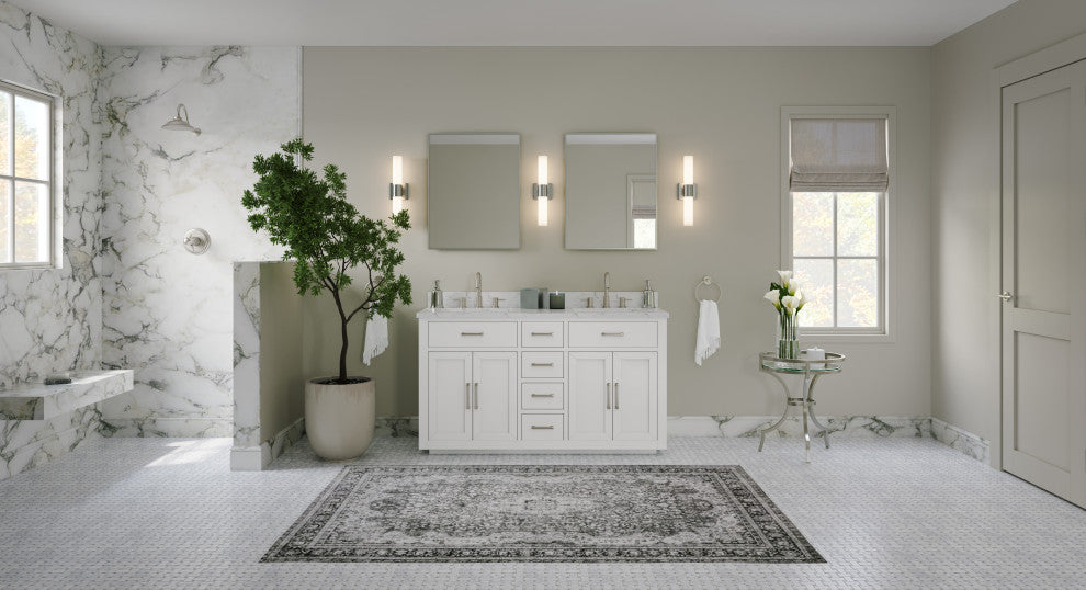 The Wyatt Bathroom Vanity, White, 60", Double Sink, Freestanding