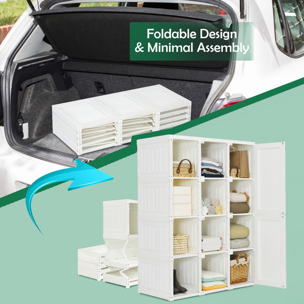 Costway Portable Closet Clothes Foldable Armoire Wardrobe w/ 12 Cubby Storage