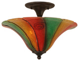 Semi-Flush With 2 Bulbs, 16" Mardi Gras Glass