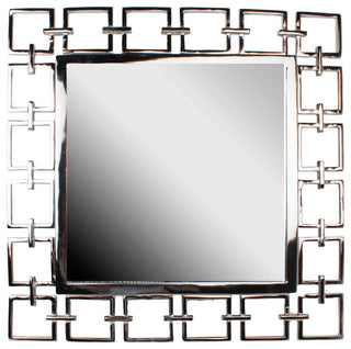 Benzara BM206715 Modern Style Metal Openwork Square Framed Mirror, Silver