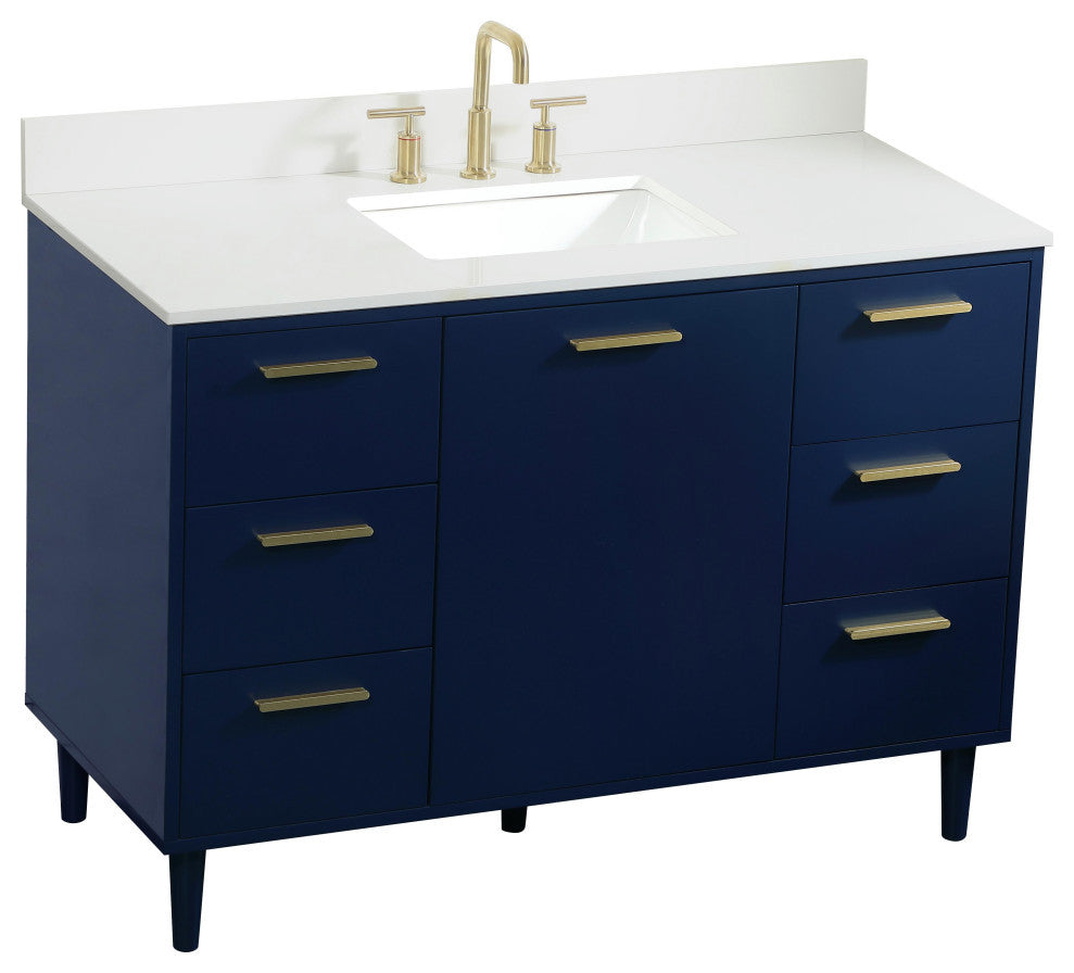 Home Living Modern Natural Oak-Light Bathroom Vanity, Blue, 48"