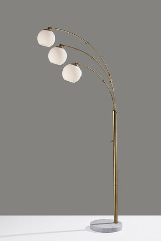 Remi Arc Lamp, Antique Brass with White Opal Glass