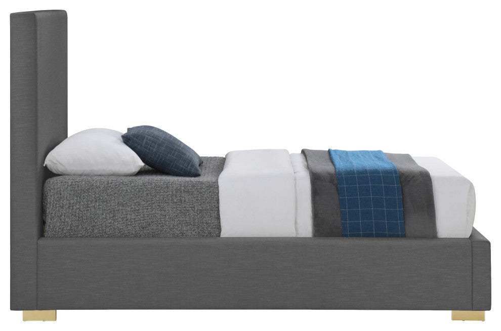 Crosby Linen Upholstered Bed, Gray, Twin