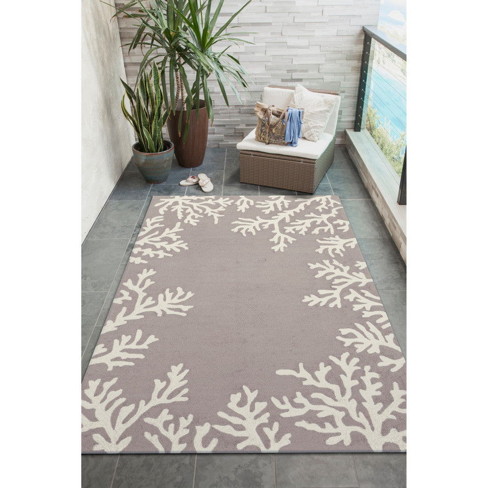 Capri Coral Border Indoor/Outdoor Rug, Silver, 7'6"x9'6"