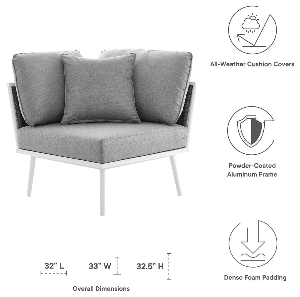 Lounge Corner Chair, White Gray, Aluminum, Modern, Outdoor Hospitality