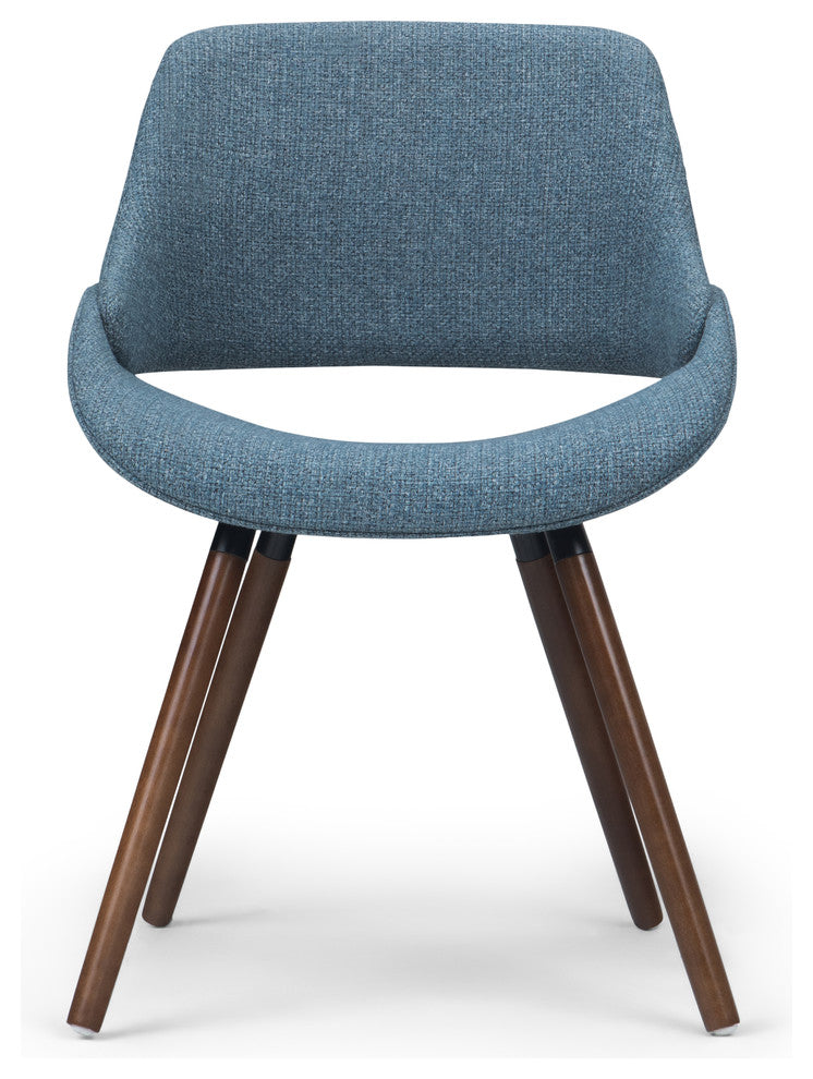 Malden Mid Century Modern Bentwood Dining Chair In Denim Blue Woven Fabric