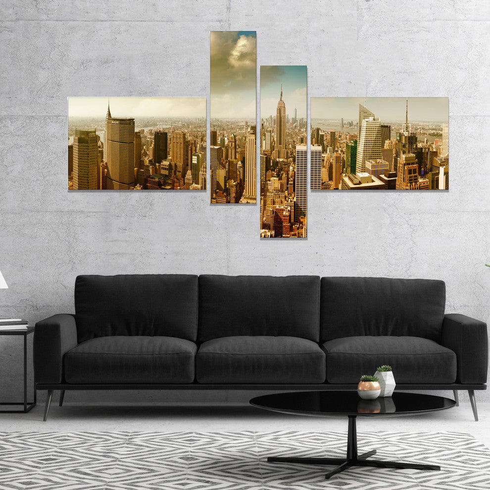 Midtown and Downtown Manhattan, Modern Cityscape Canvas Print, 60"x32", 4 panels