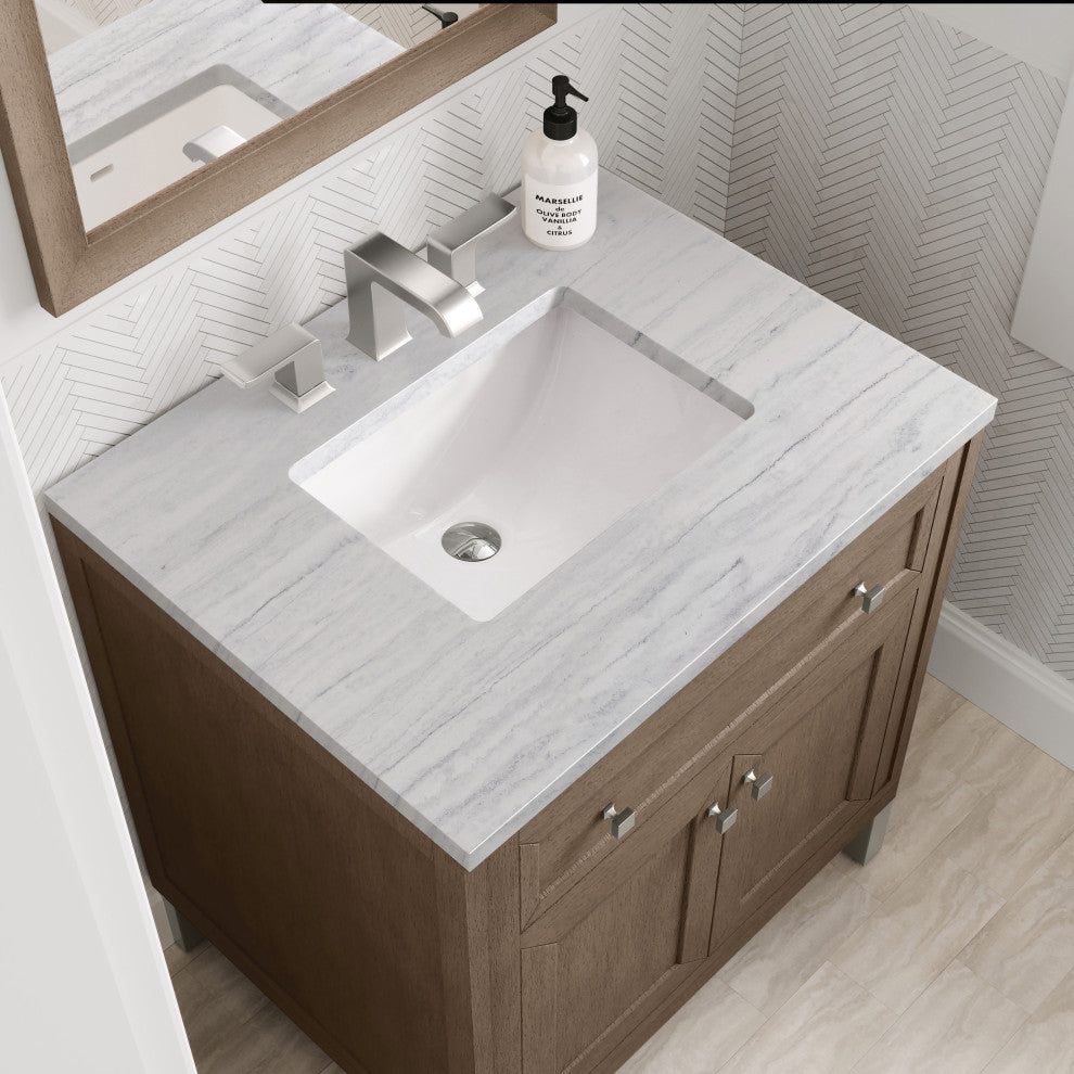 Chicago 30" Single Vanity Whitewashed Walnut, Arctic Fall Solid Surface