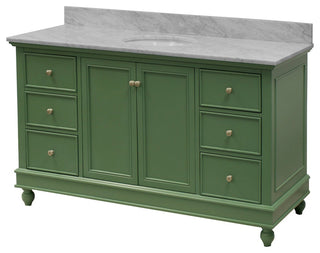 Bella 60" Bathroom Vanity, Sage Green, Carrara Marble, Single Vanity