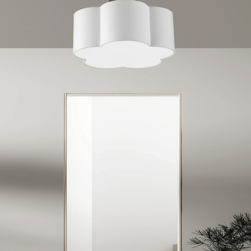 White Contemporary Flush Mount With Aged Brass Metal