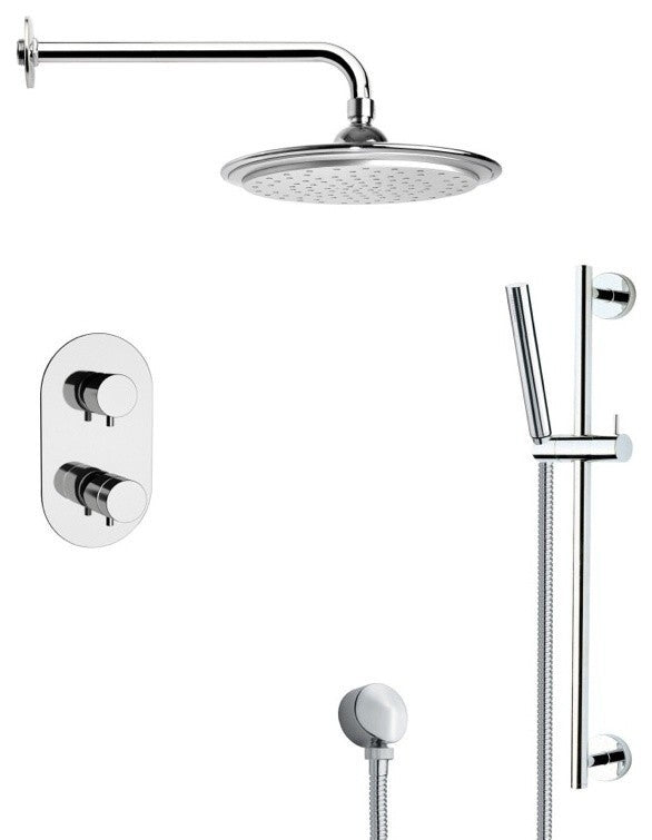 Chrome Thermostatic Shower System With 9" Rain Shower Head and Hand Shower