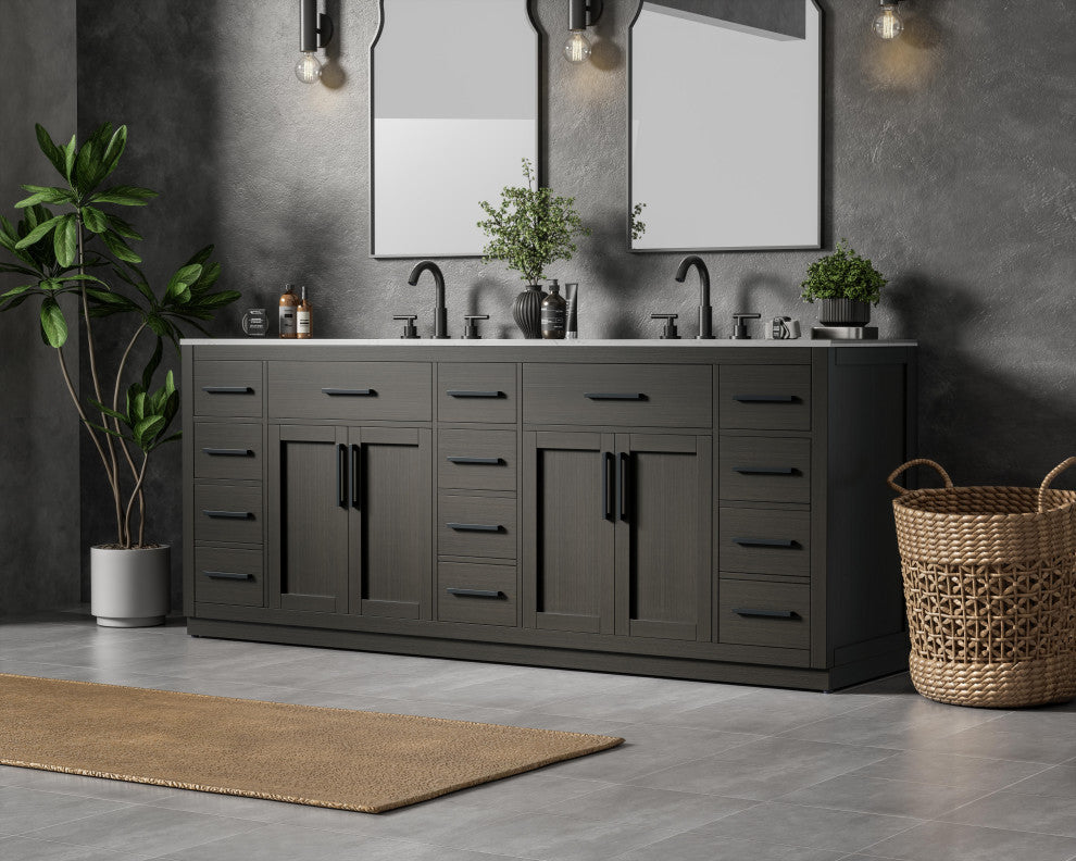 Home Living 84" Double Bathroom Vanity, Mocha Brown