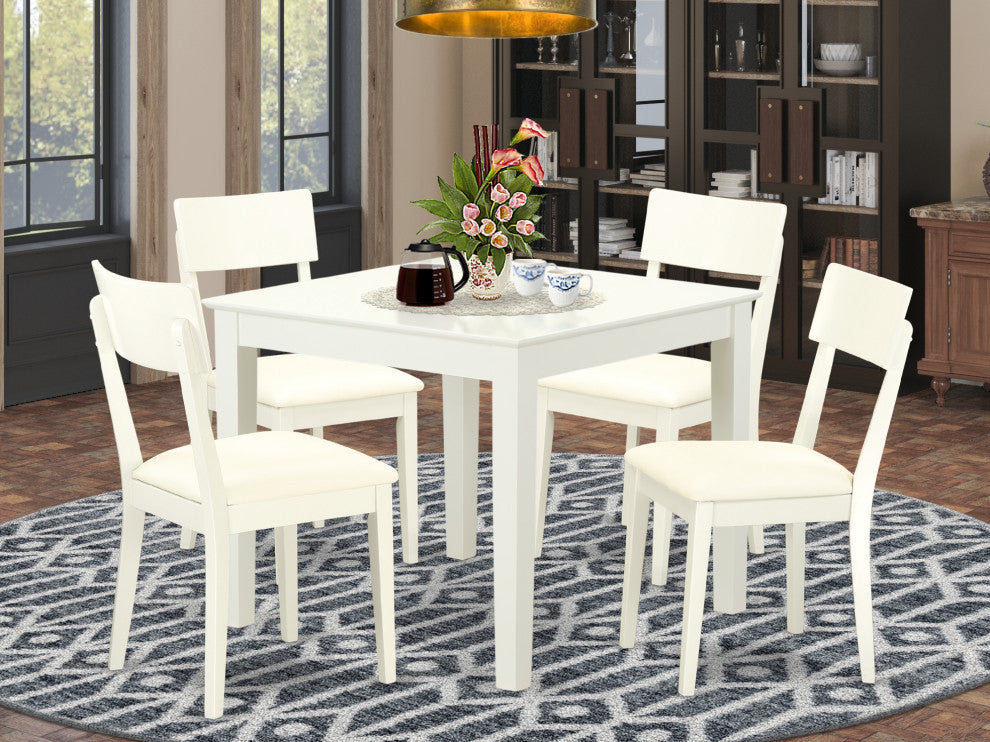 5-Piece Dinette Table Set Table, 4 Faux Leather Seat Dining Chairs, White