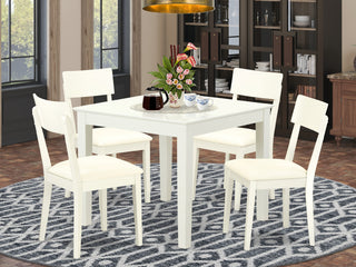 5-Piece Dinette Table Set Table, 4 Faux Leather Seat Dining Chairs, White