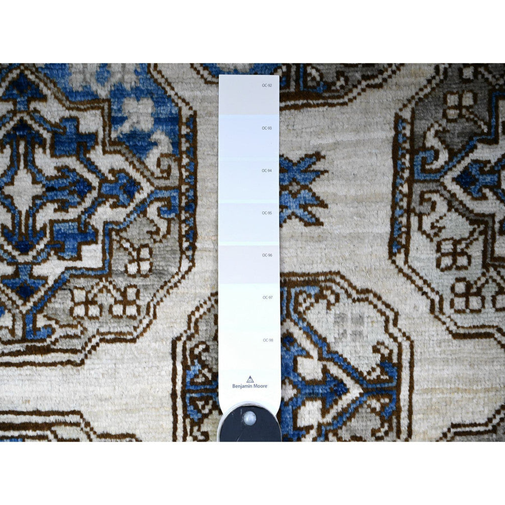 Porcelain Ivory Afghan Ersari Design Hand Knotted Natural Wool Rug 9'1"x11'11"