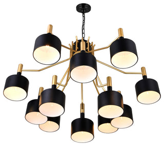Corna 12 Light Down Chandelier With Matte Black & Satin Gold Finish