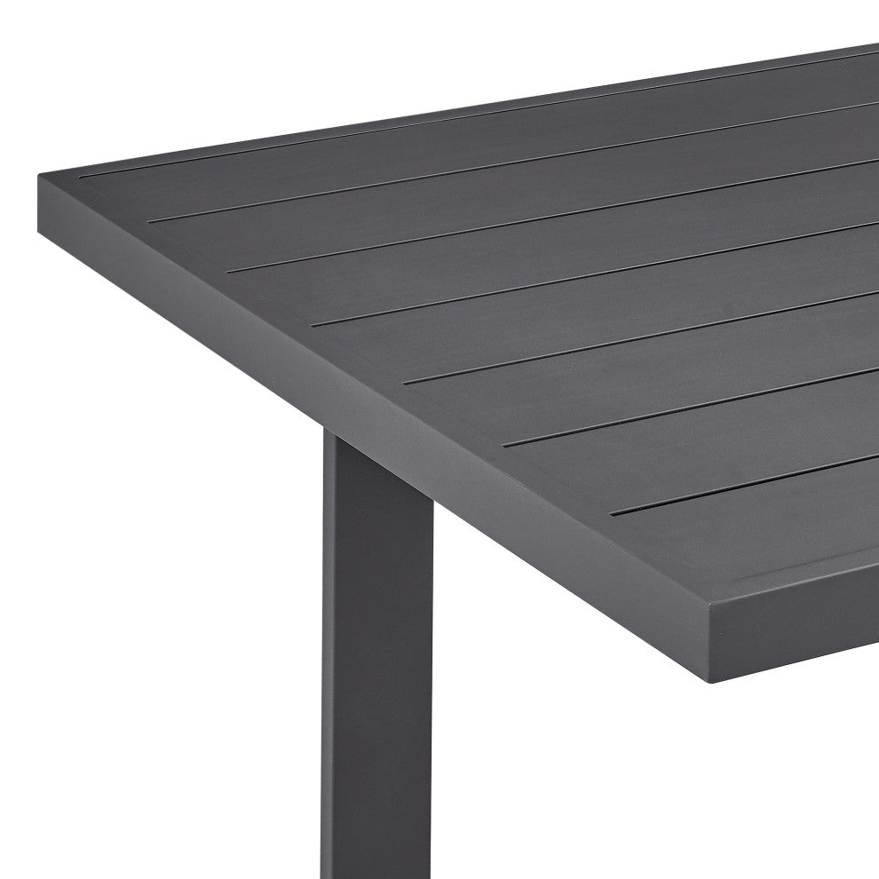 Menorca Outdoor Patio 7-Piece Dining Table Set, Aluminum With Gray Cushions