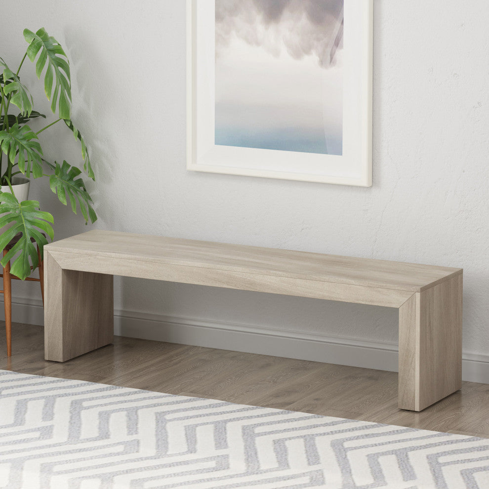 Hyde Farmhouse Acacia Wood Dining Bench, Light Gray Oak