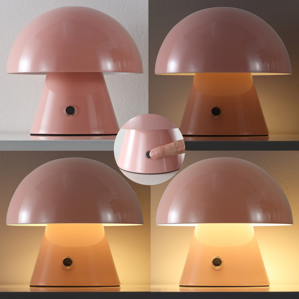 Porcini 7" Rechargeable/Cordless Iron Integrated LED Mushroom Table Lamp, Pink