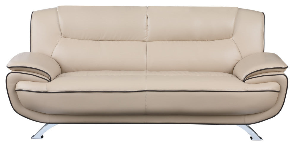 2-Piece Indoor Beige Genuine Leather Five Person Seating Set